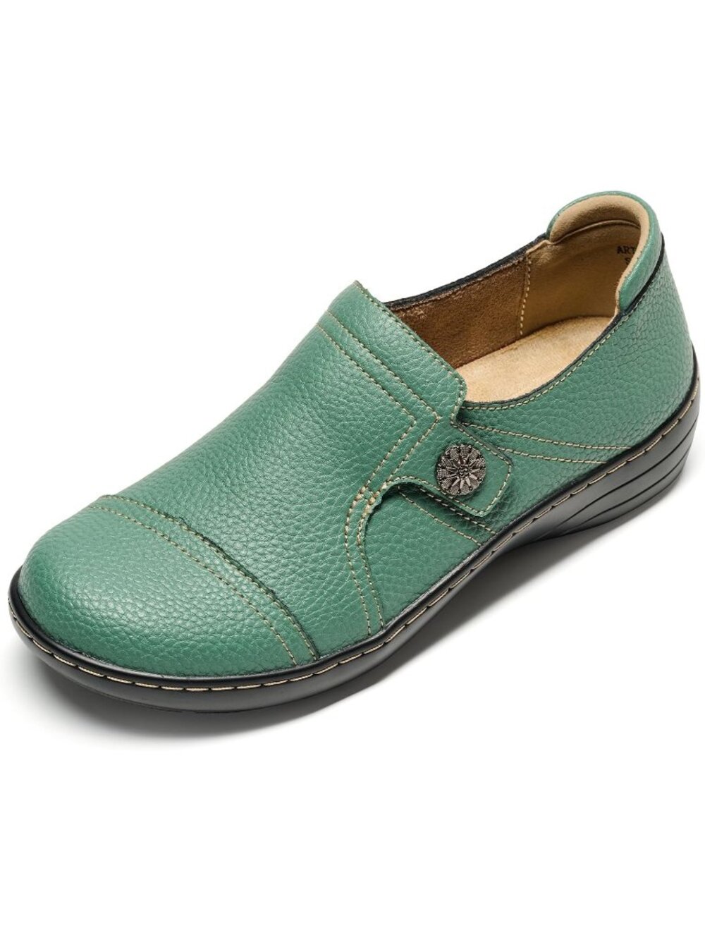 Women's Green Leather Casual Comfortable Dressy Flats Loafers & Slip-On Shoes - Picture 3 of 6
